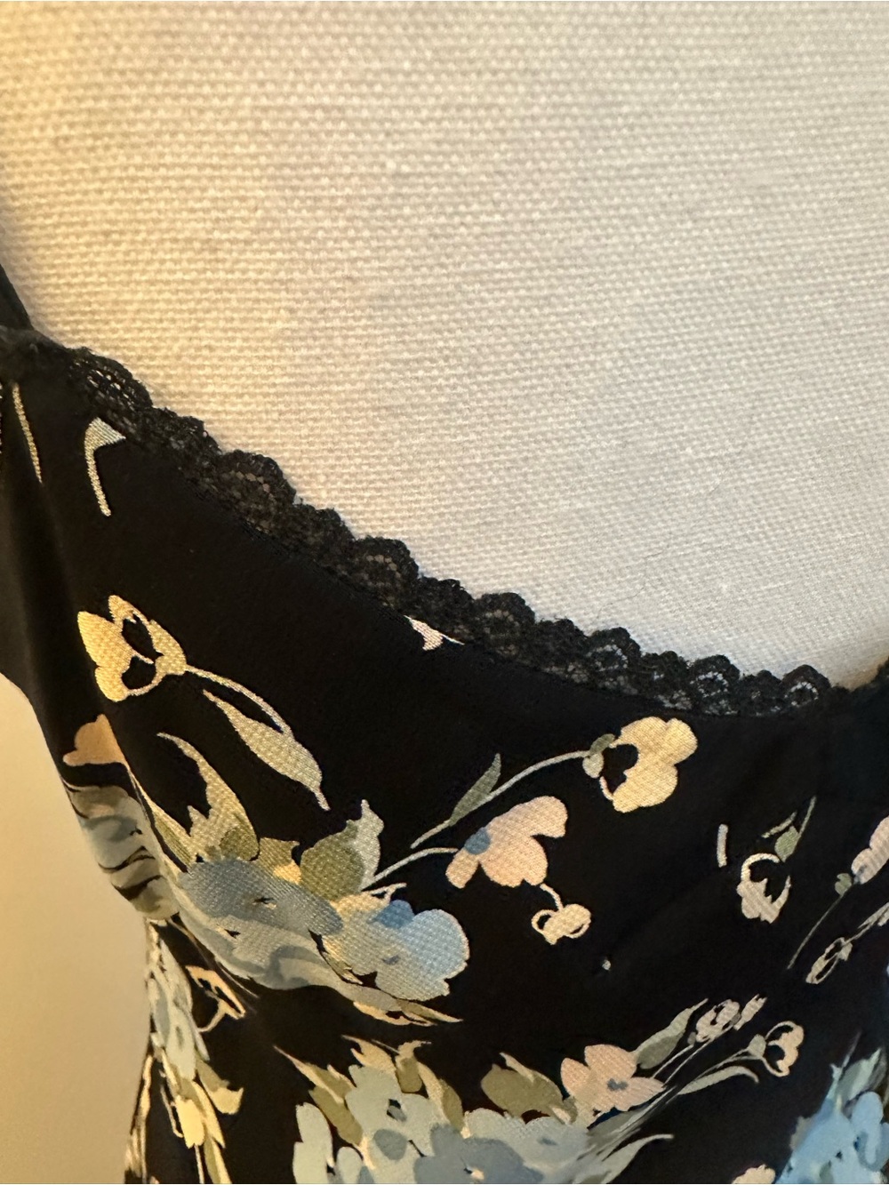 Betsey Johnson Black Slip Dress with Blue and Cream Floral Print - Picture 6 of 14